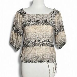LOFT Beige and Black Patterned Blouse